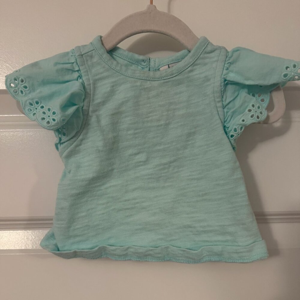 Teal Blue Janie and Jack Eyelet Sleeve Tshirt